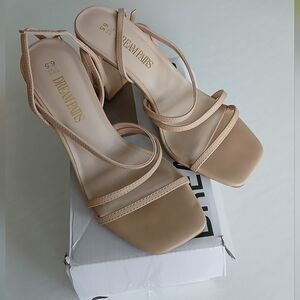 DREAM PAIRS Nude Strappy Sandals with Block Heels (Size 6.5)